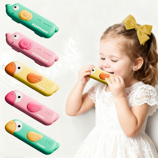 Cartoon Bird Elephant Kids Harmonica 16-Holes Lung Capacity Improvement Mouth Organ Boys Girls Beginner Educational Musical Instruments Toy