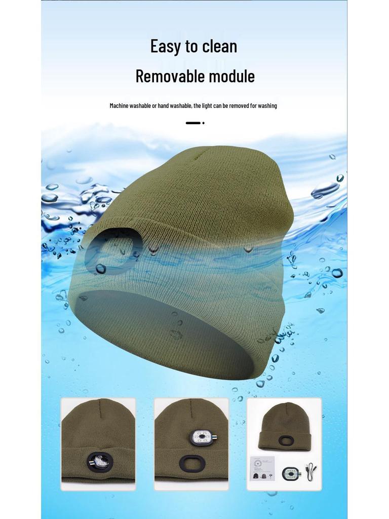 LED Luminous Knitted Headlamp Hat for Outdoor Activities
