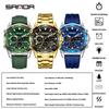 SANDA Stereoscopic Dual Display Watch Men's Steel Band Sunday Date 12/24 Hour 5ATM Waterproof Night Light Alarm Clock