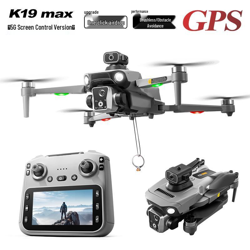Cross-Border K19max Drone: GPS Quadcopter with Screen Controller, Brushless Motors, Airdrop Function, and Aerial Photography Capability.