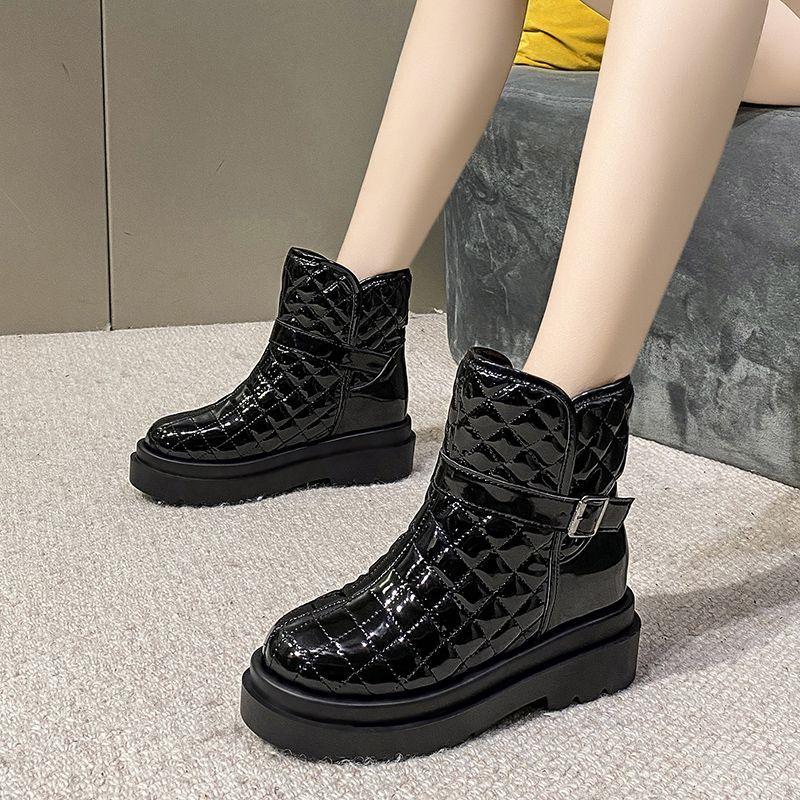 Fashion Waterproof Round Toe Leather Booties Plush Warm Platform Women's Snow Boots Trend 2025 New in Designer Luxury Ladies Shoes Sale