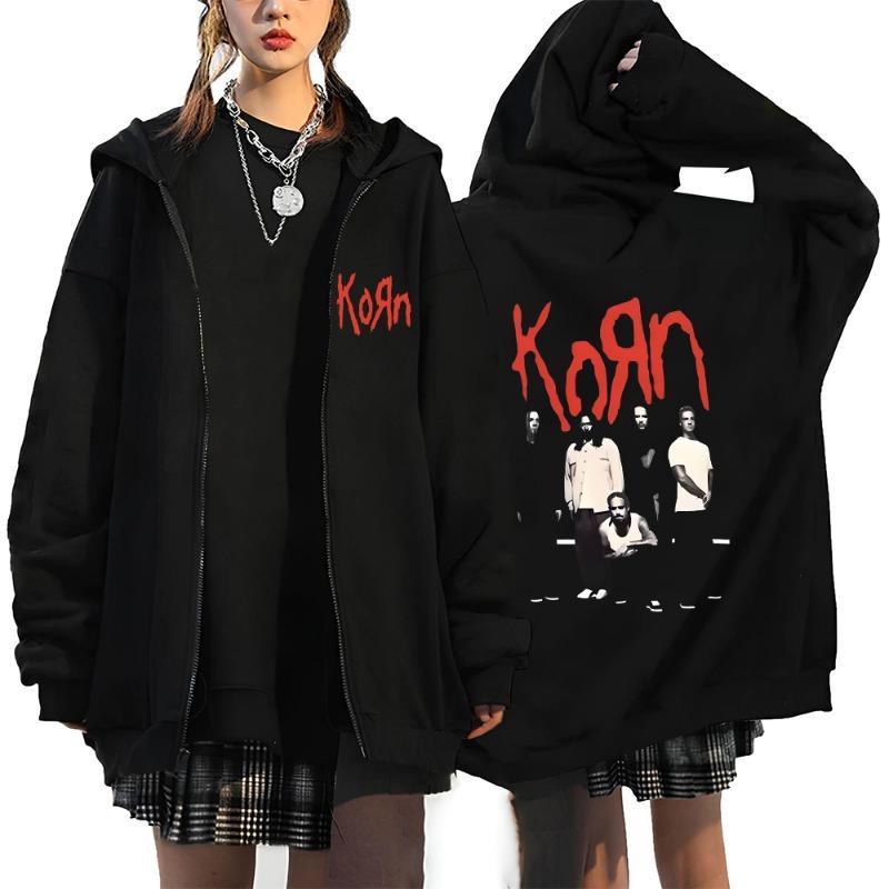 Korn Rock Band Letter Logo Zipper Hoodie Men's Metal Gothic Vintage Oversized Zip Up Hoodies Streetwear Punk Sweat Shirts Jacket