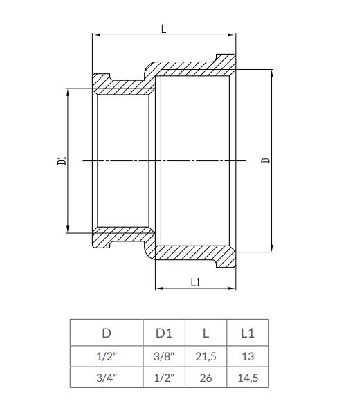 Chrome-Plated Brass Reducing Sleeve 1/2"X3/8" Female/Female