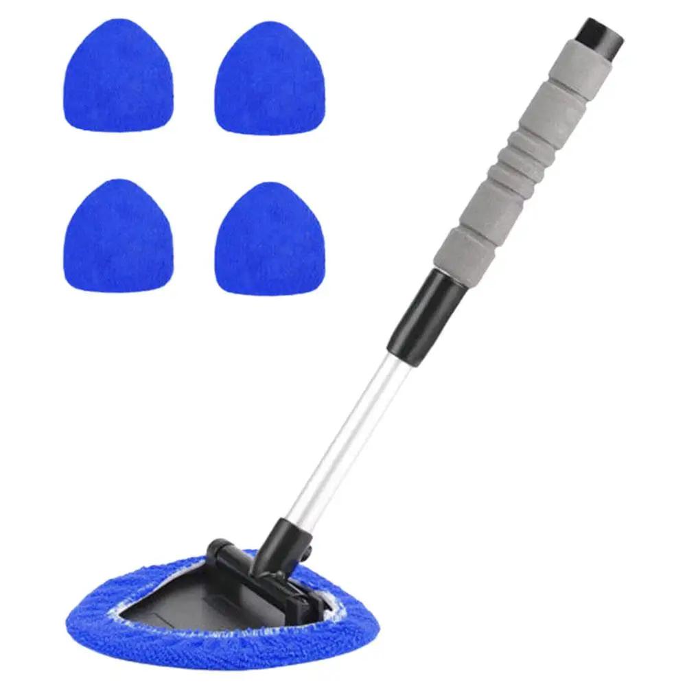 

Windshield Cleaner Window Cleaner Brush Tool Windshield Inside 4 Microfiber And Handle Glass Extendable Cleaner Pads With A L7A3 синий