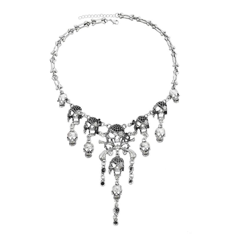 Halloween Pirate Skull Necklace Unisex Personality Skeleton Pendant Bones Chain Alloy Choker Women Jewelry Accessories
