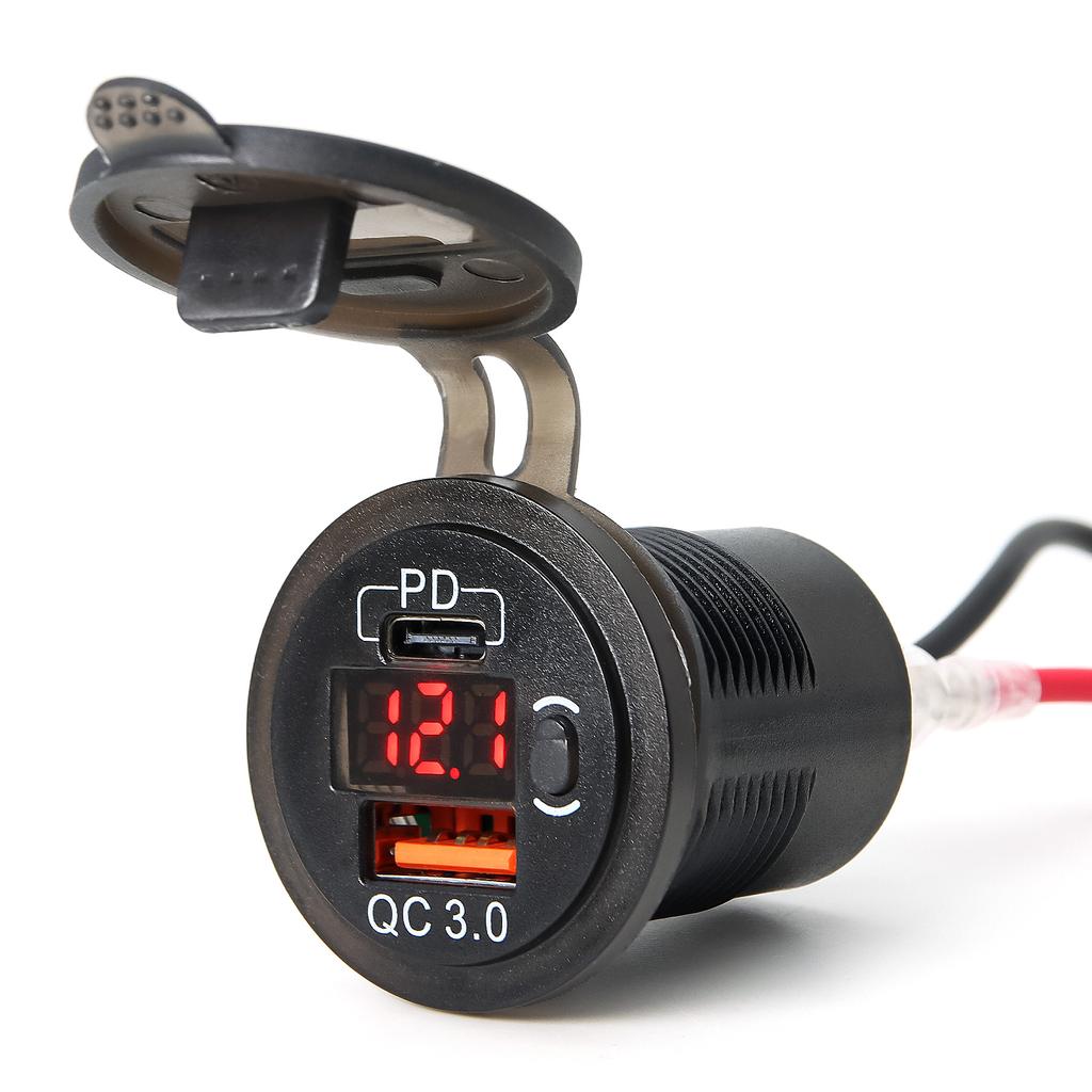 USB Charger Outlet Waterproof Charger Socket 12V QC3.0 With LED Voltmeter ON/Off Switch For Car Boat Marine Truck