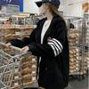 American Style Embroidered Hoodie with Four Stripes - Casual Loose Fit for Couples