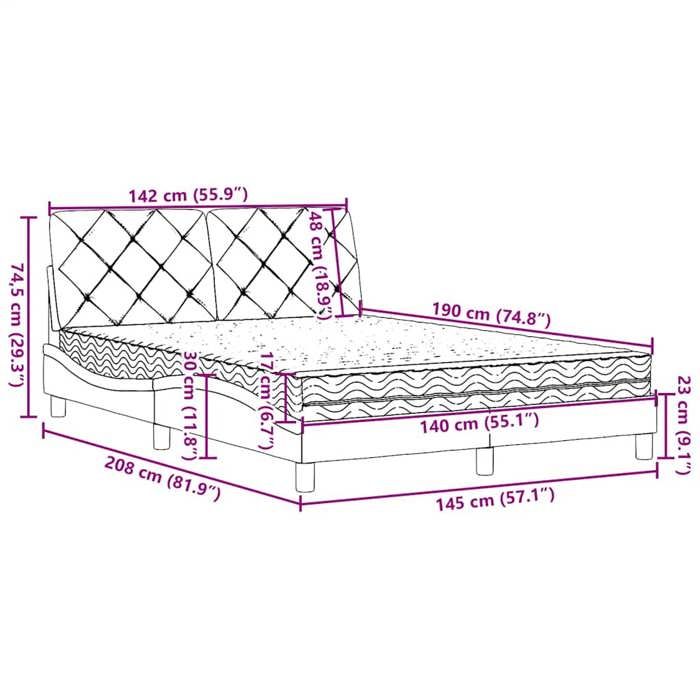 VidaXL Lit avec matelas gris foncé 140x190 cm tissu 3310735