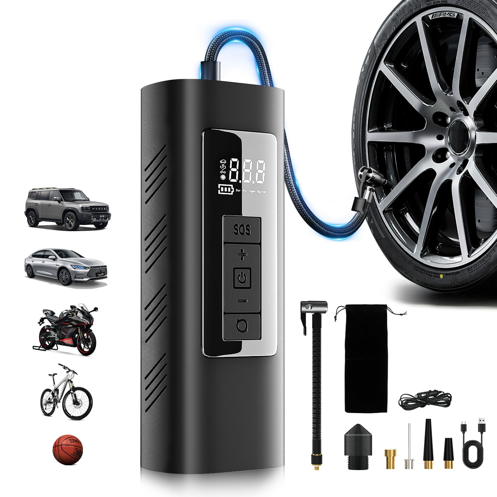 

Электрический воздушный насос BIGMUMU для и Автомобилей Модель Настраиваемый 4 Максимальное давление 150 4 Единицы и Американский 6000 мАч Большой со Светодиодом Низкий Совместимый с и чёрный