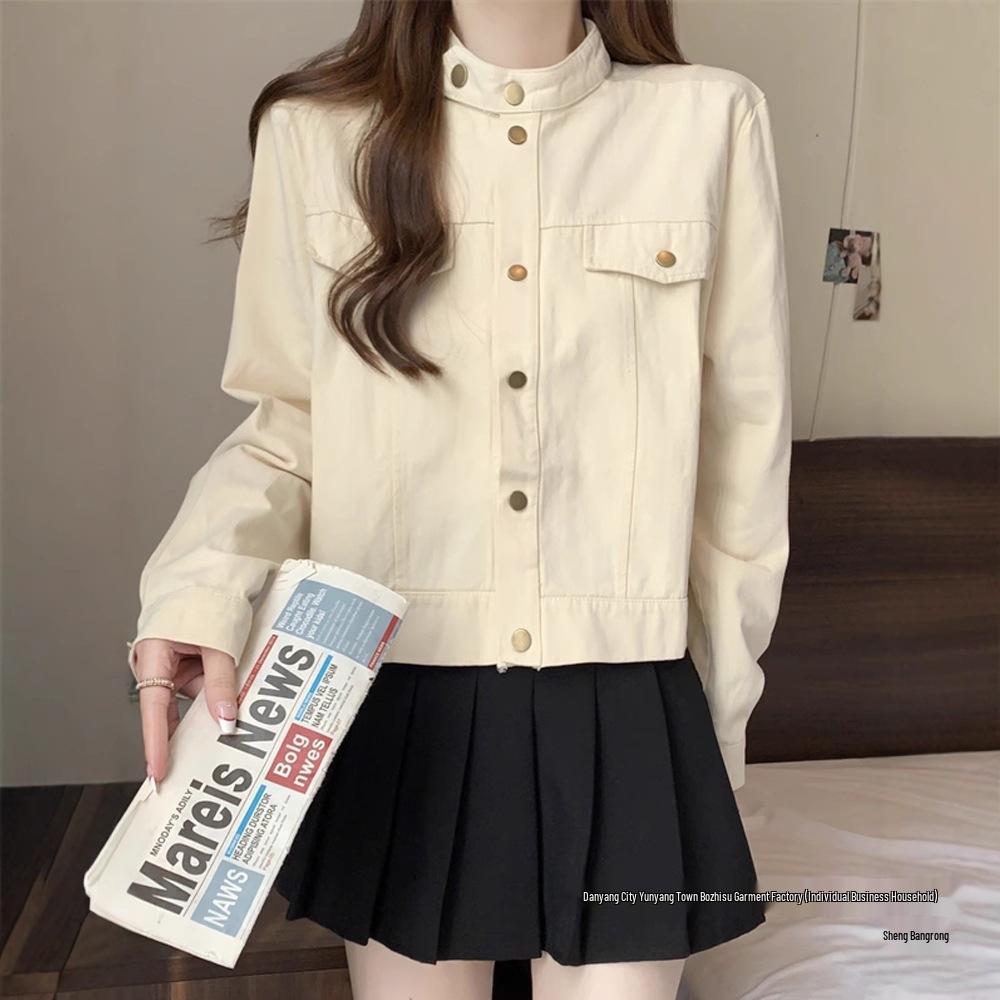 Women's Spring 2025 Retro Slimming Stand-Up Collar Jacket
