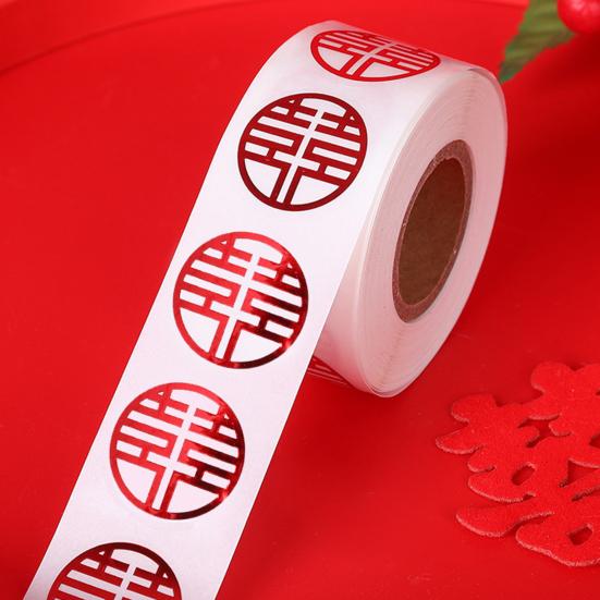 500Pcs/Roll Double Happiness Label Stickers Adhesive PVC Holidays Daily New Year Label Stickers for Book