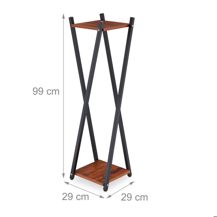 Relaxdays Étagère À Plantes, 2 Surfaces Effet Bois, Tabouret Moderne Fleur, HLP : 99x29x29 Cm, Colonne, Noir-brun Foncé