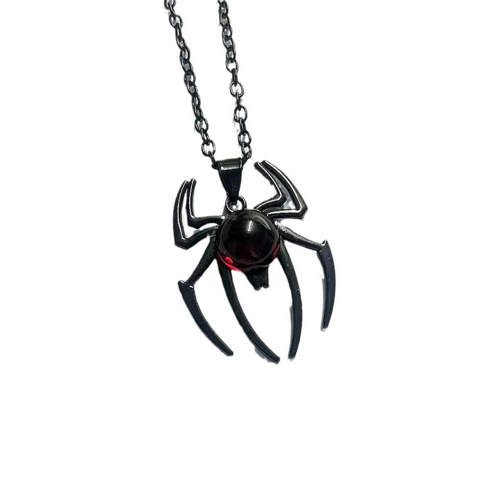 Black and Red Crystal Spider Pendant Necklace