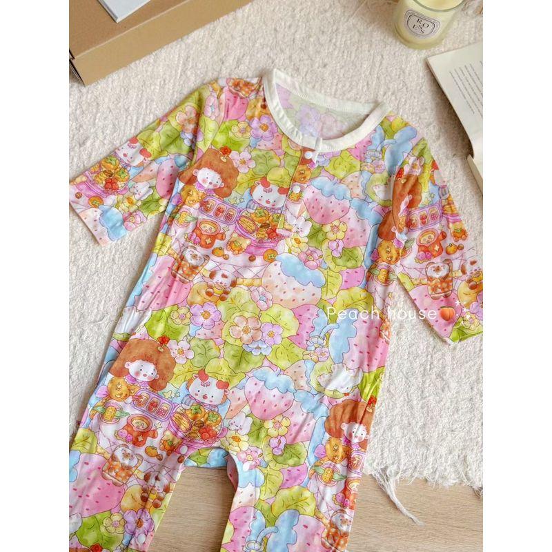 

@Little Curly Hair Autumn and Winter Eco-Friendly Silk Baby Romper with Cute Cartoon Print, Long Sleeves and Long Pants, Versatile and Comfortable Strawberry Restaurant 73