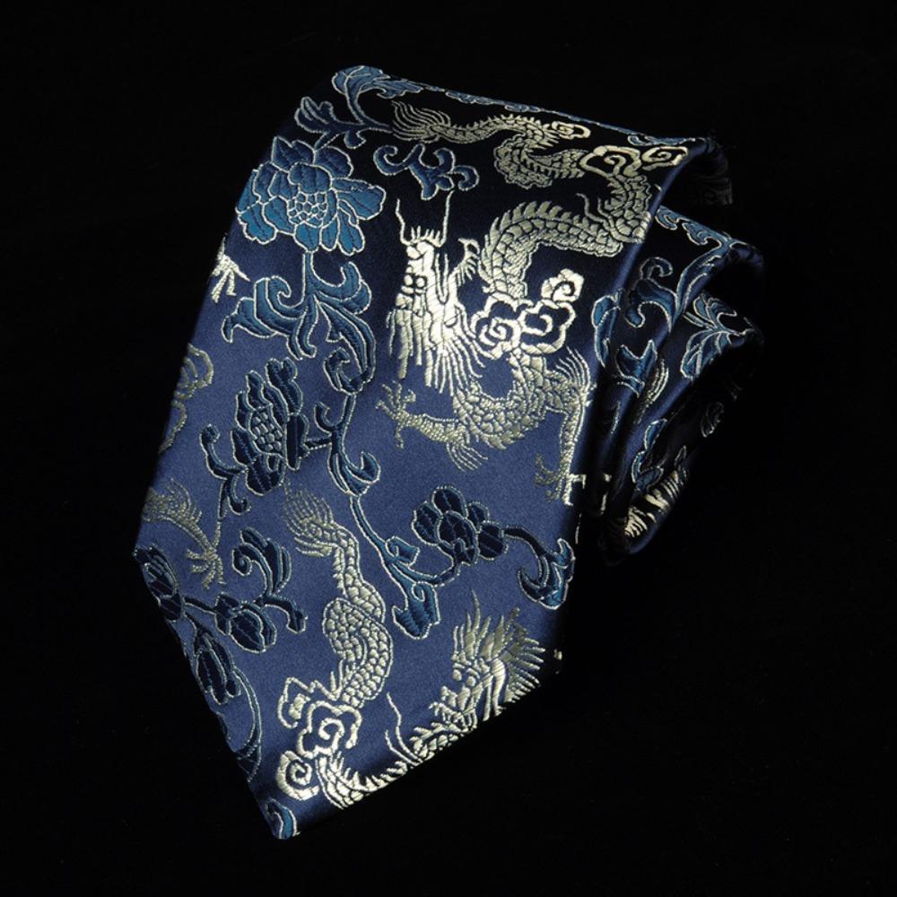 Adjustable Jacquard Silk Tie National Men Necktie Fashion Chinese Dragon Pattern Tie Wedding