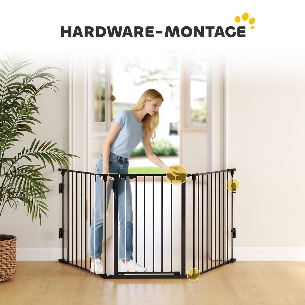 5 Panels Pet Playpen Metal Fence W/ Walk Through Door - Black