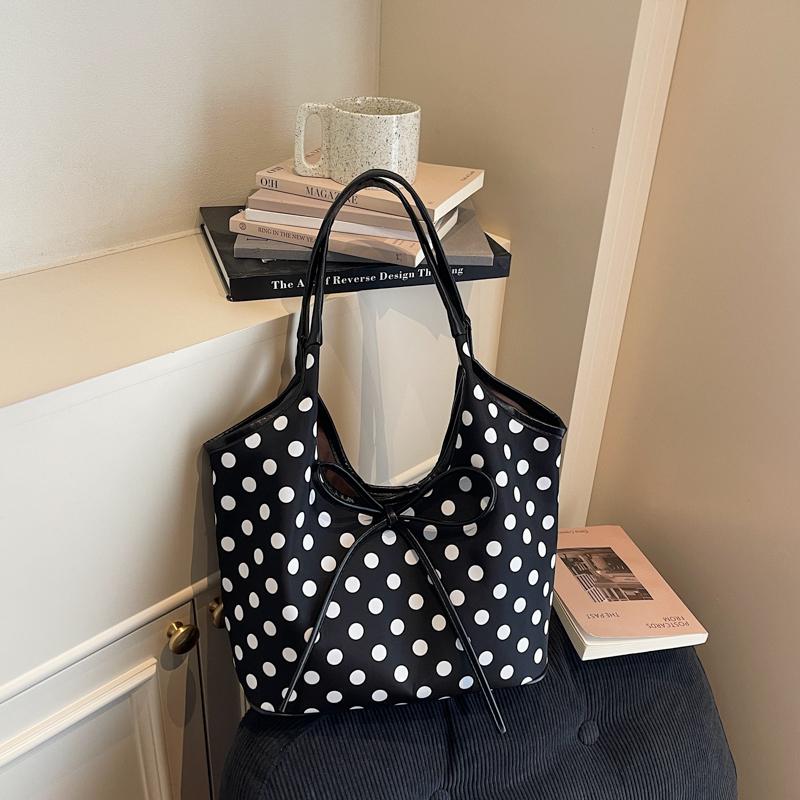 Fashion Nylon Polka Dot Bow Hasp Shoulder Bags Hot Sale Large Capacity Tote Bags Interior Zipper Pocket Youth Handbags for Women