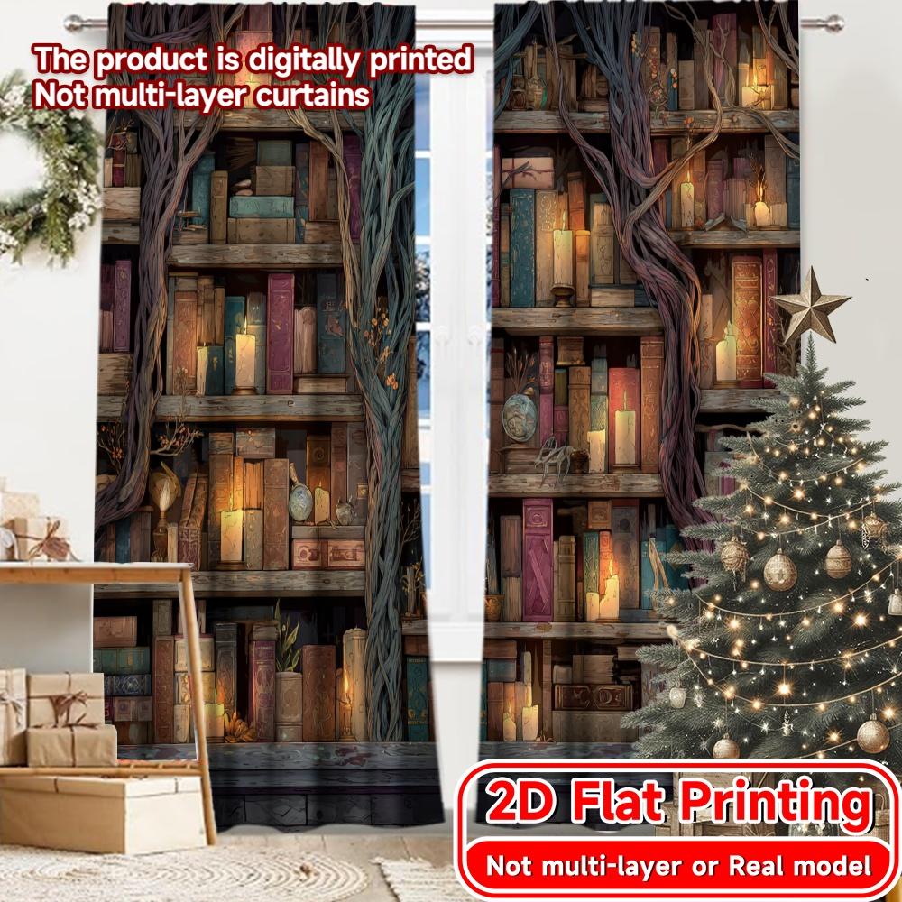 

2D Flat Printing 2pcs Enchanted Bibliotheque Print Popular Curtains Prints Light Filtering Curtains Thermal Insulation and Room 100*130 HOOK 1pcs