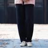 Dámské Vintage teplé rovné kalhoty Plus Bavlna Zimní lněné kalhoty Pružný pas Jednobarevné Dámské měkké kalhoty