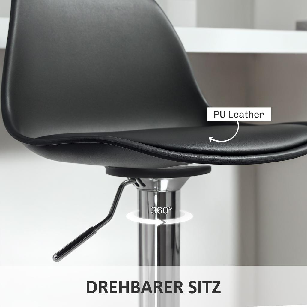 Set of 2 Bar Stools, Bar Chairs, Swivel Chairs with Backrest, Height Adjustable, Up to 120 kg Load Capacity, 42 x 41 x 82-104 cm, Black