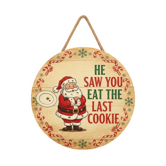 Christmas Welcome Door Sign Cartoon Santa Claus Door Hanging Sign Xmas Holiday Party Front Door Hanger Decoration Decorative Wall Plaque