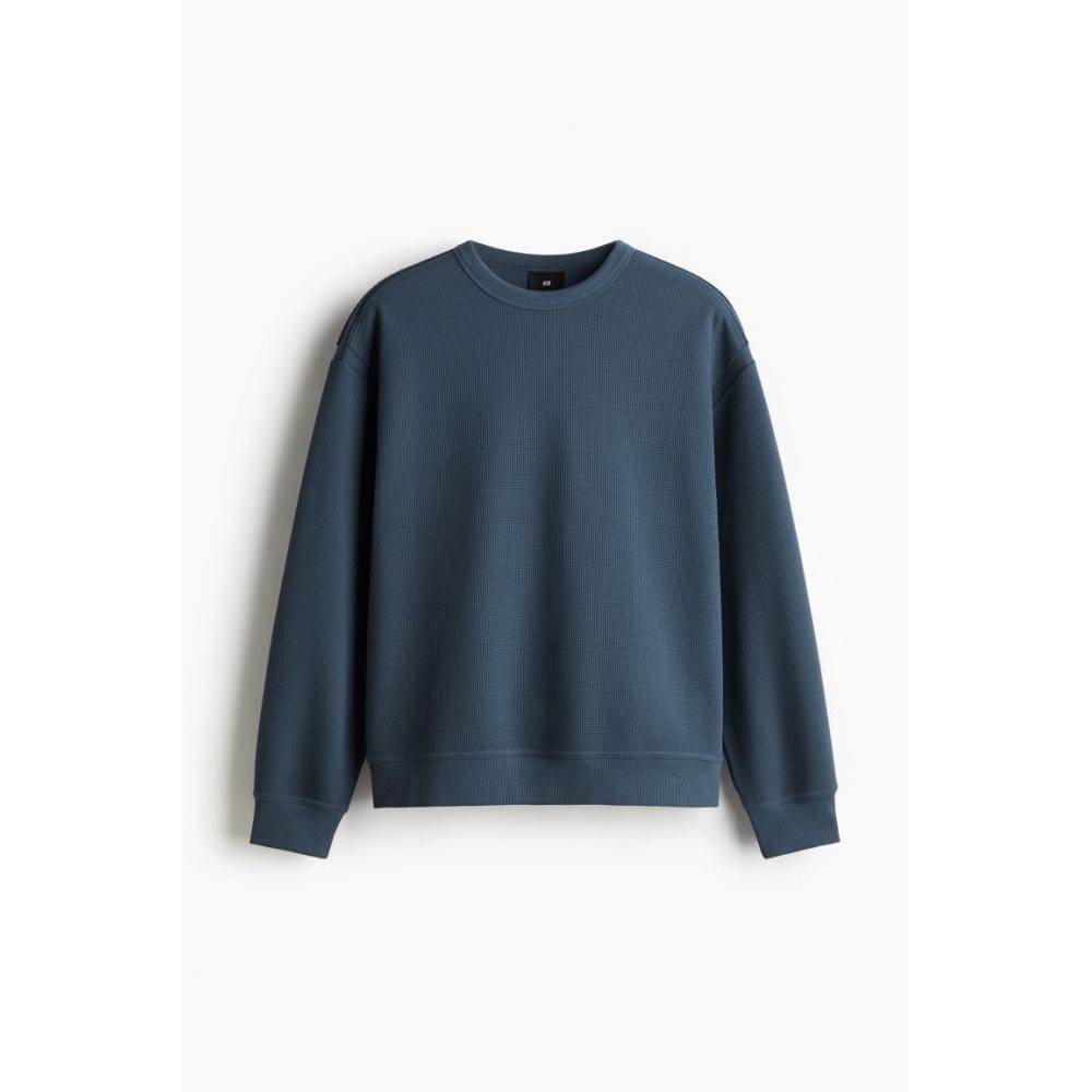 H M Loose Fit Waffle Texture sweatsHirt Dark Turquoise