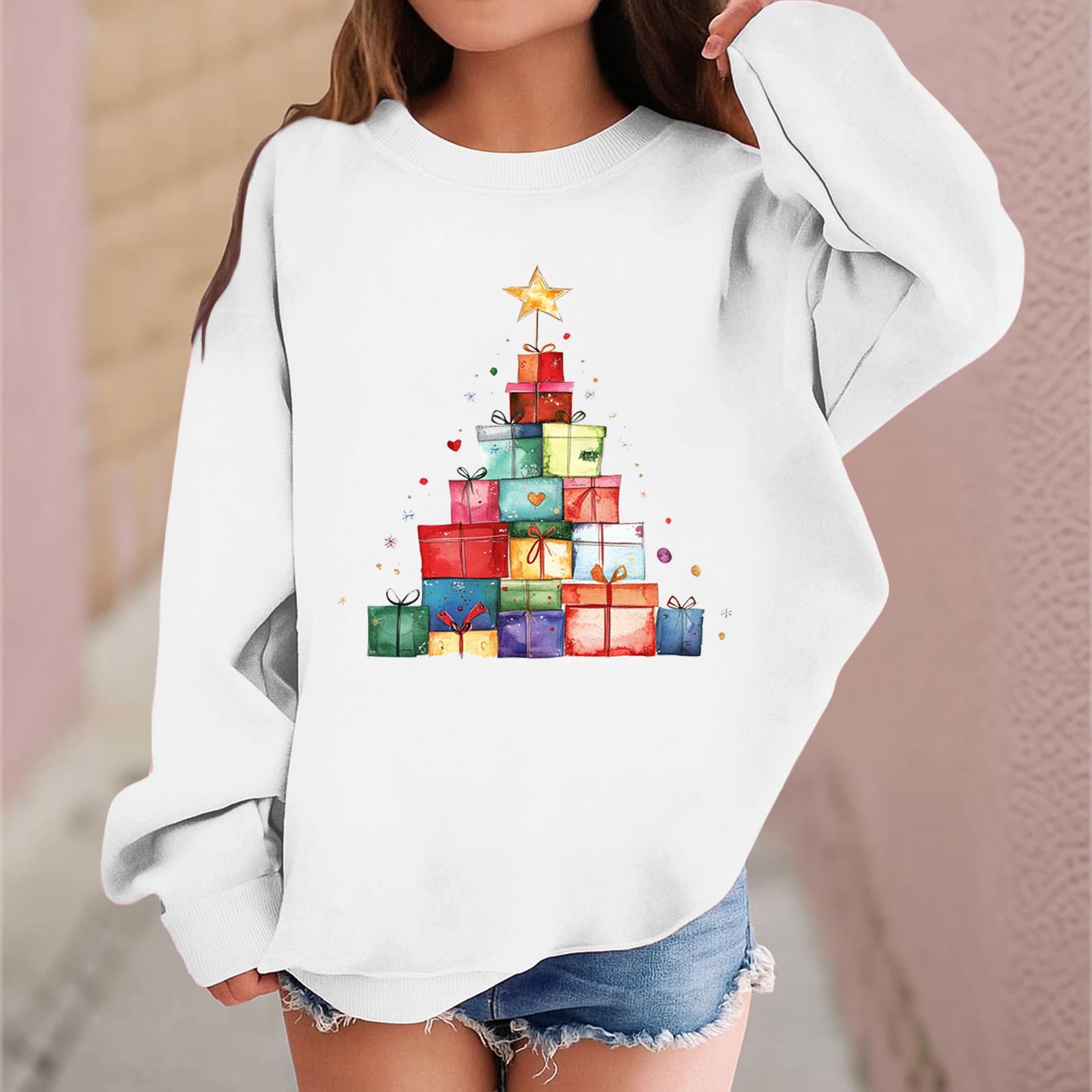 

Детский модный повседневный пуловер с длинными рукавами и свободного кроя с рождественским принтом 110 белый