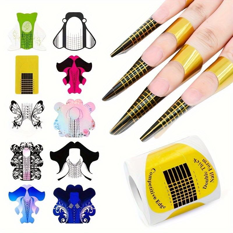 100 Pcs Polymer Gel Nail Extension Paper Forms, Butterfly Square Horseshoe Nail Guide Molds for Salon and Home Use