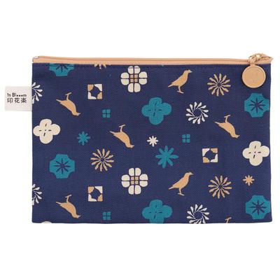 inBlooom Inkaraku Flat Pouch for Women, Large, Fabric Storage Pouch for Small Items, Taiwanese Merchandise, Zippered, No Gusset (Classic Deep Blue)