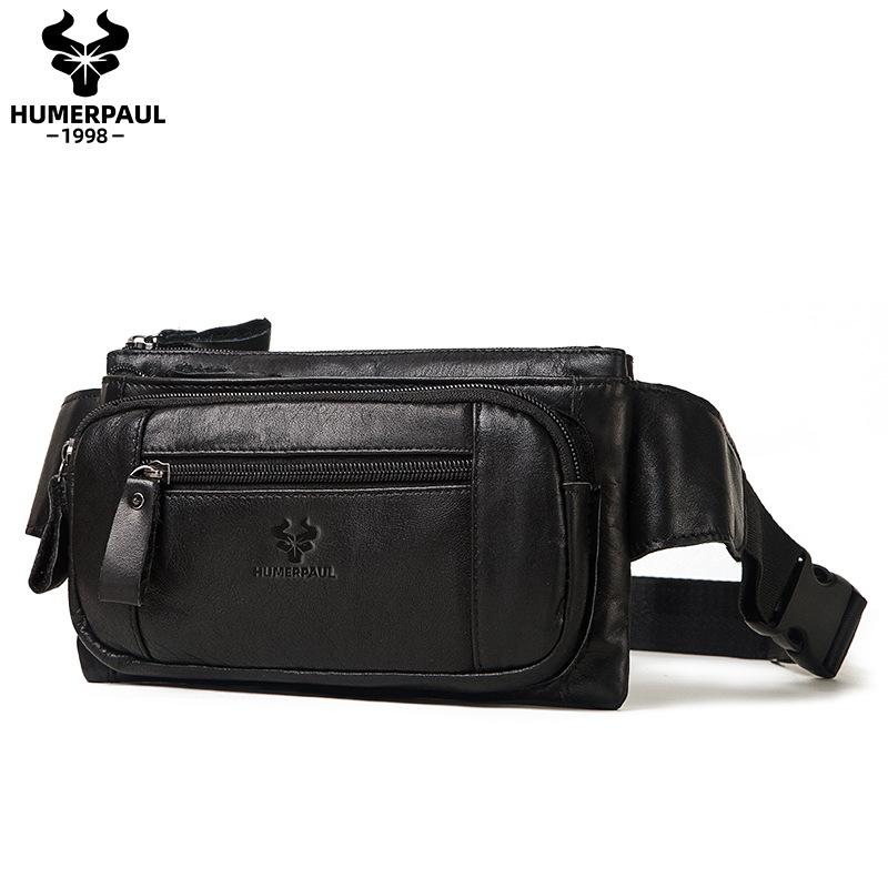 

Мужская поясная сумка из натуральной кожи, многофункциональная нагрудная сумка из коровьей кожи первого слоя, винтажная сумка-мессенджер чёрный