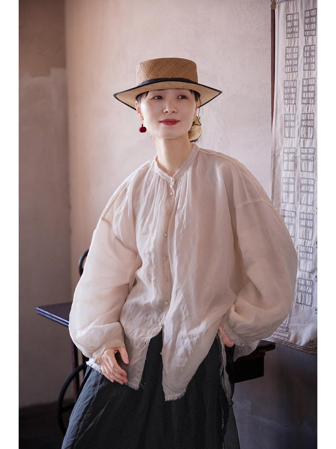 Осенняя ретро женская легкая повседневная рубашка из органзы цвета сыра M