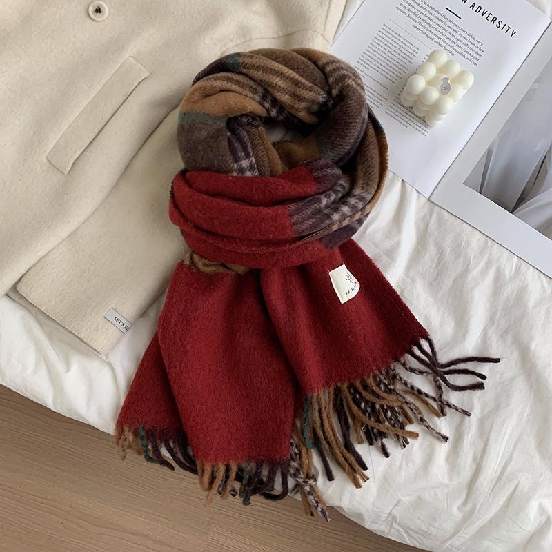 High End Retro Imitation Cashmere Scarf for Women Winter New Color Matching Thickened Student Warm and Cold Proof Scarf