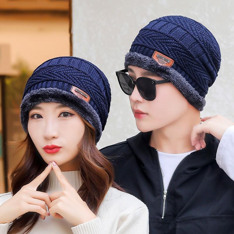 Men's and women's hats winter green warm thickened knitted wool hats fleece autumn and winter cotton hats cold scarf ear protectors