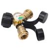 2 Way Propane Gas Splitter Brass POL To Qcc1 Y Type Propane Splitter with Gauge for Barbecue Grill H