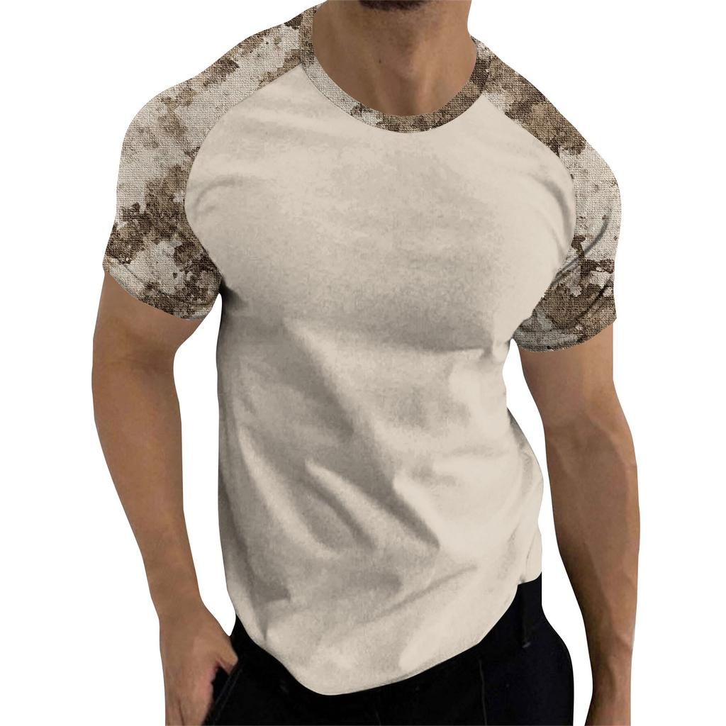 Camouflage Style Printed Raglan Sleeves Men's Short Sleeved Top