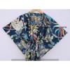 Women Cotton Blue Summer Sleepwear Beach Cover Up Monkey Print Long Caftan Dress CKFTN-SCRN-FULL-BUYIT-128