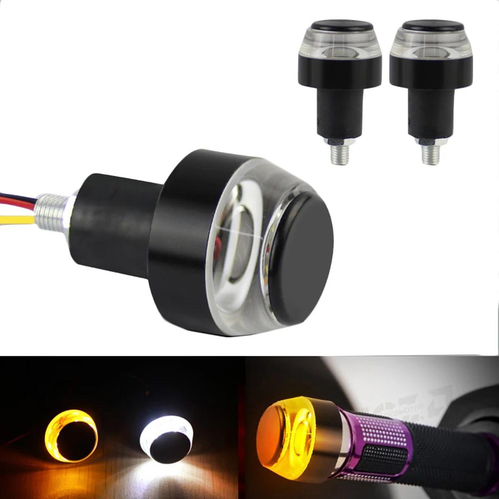 New LED Motorcycle Handlebar End Turn Signal Light Yellow Universal 22mm Indicator Flasher Handle Bar Blinker Side Marker Lamp