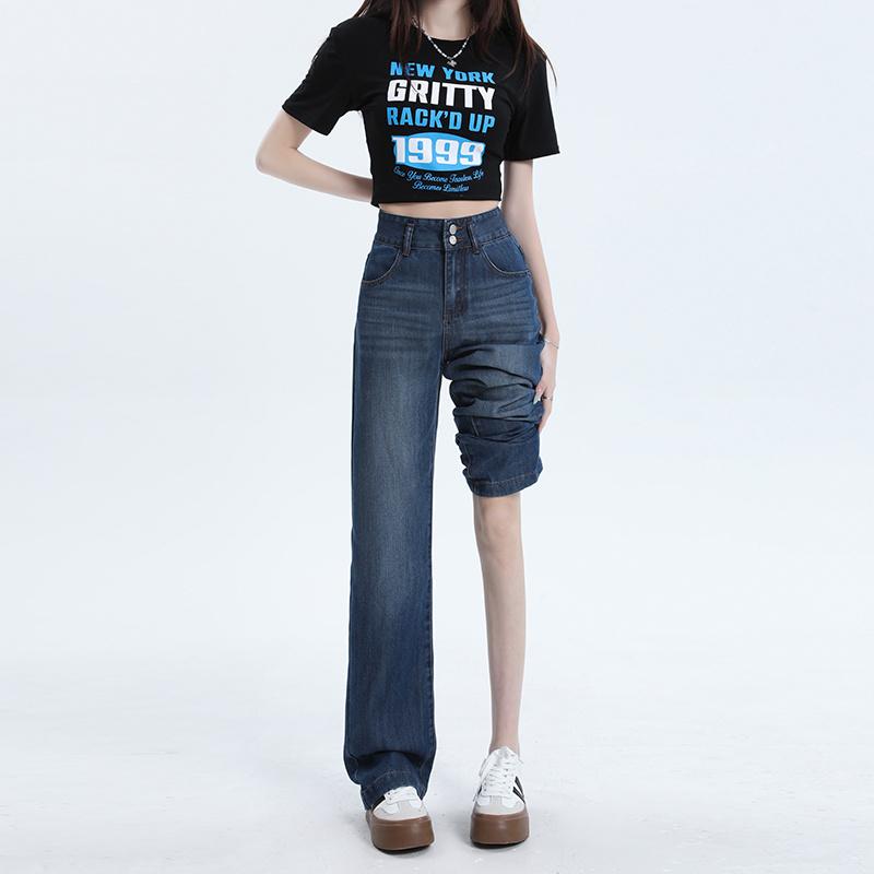 Ge Di Jie Le Sail Tencel Narrow Edition Wide Leg Jeans for Women with High Waist Drop Feeling