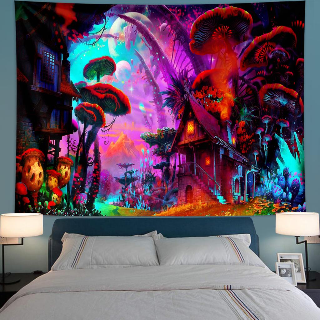 1pc Psychedelic Mushroom Tapestry, Colorful Mushroom Forest Tapestry, Space Planet Room Decoration Tapestry