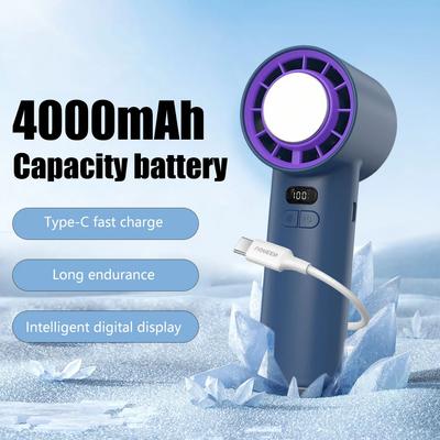 Mini Portable Turbo Electric Fan with Ice Compress and Digital Display 100 Speeds Adjustable 4000mAh Rechargeable Handheld Fans
