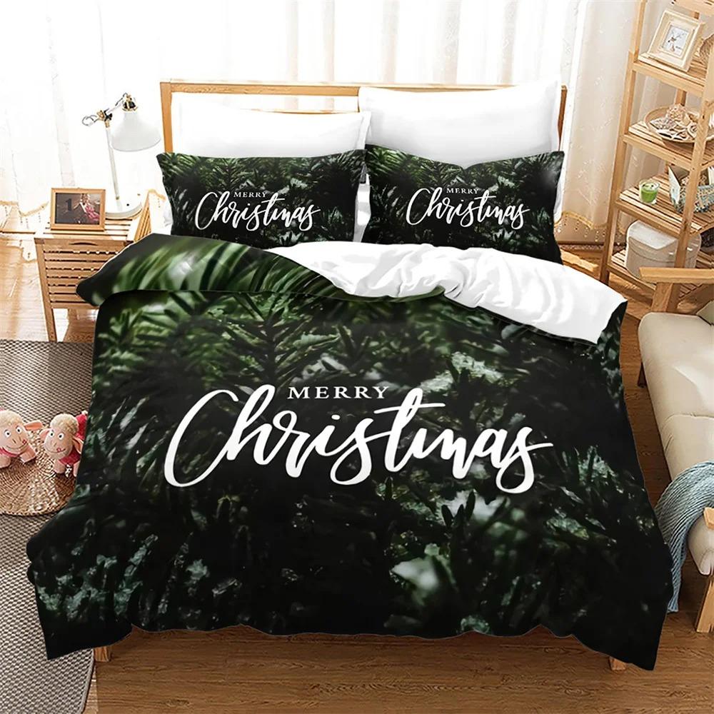 Christmas Duvet Cover Set King Queen Full Size Winter Theme Snowman Pattern Polyester Comforter Cover For Boys Festival Gift