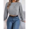 Autumn and Winter Casual Solid Color Twist Long-sleeved Pullover Navel-baring Sweater