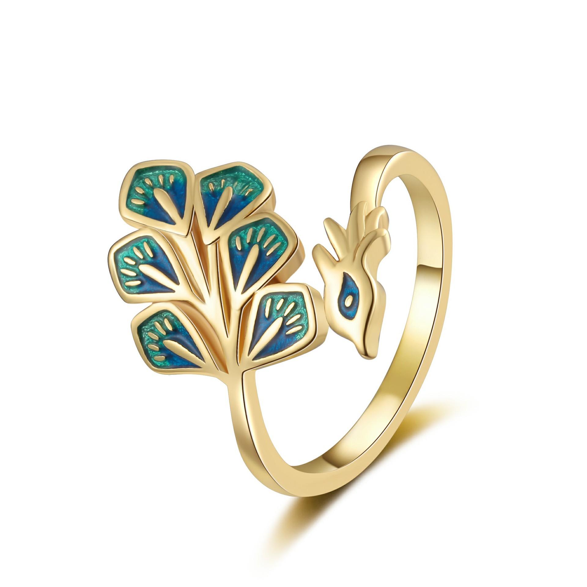 2026 Peacock Open Ring Personality Fashion Niche Temperament Retro Animal Hand Jewelry Resizable