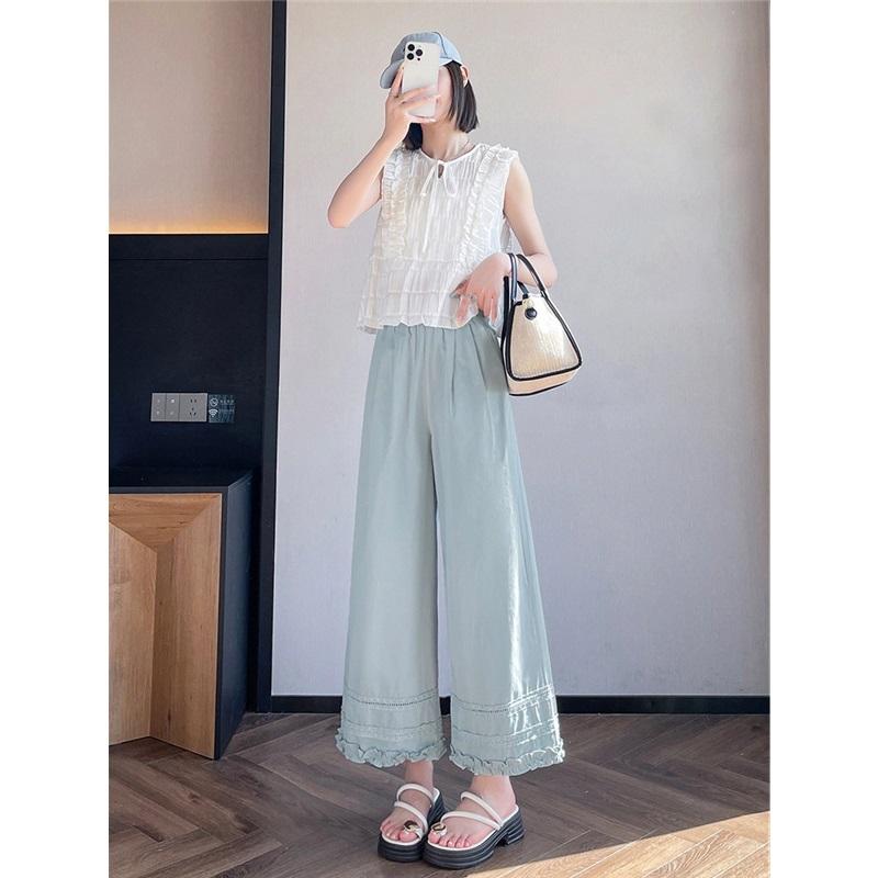Women's Lace Trim Crochet Wide Leg Ankle Length Pants Summer Loose Thin Style Petite Friendly Sun Protection Casual Trousers