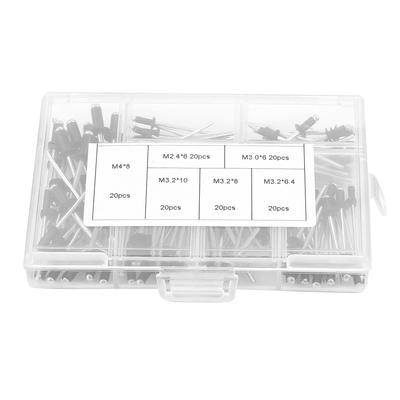120-teiliges Set M2.4 M3.0 M3.2 M4 Aluminium-Blindnieten-Befestigungsset mit Box