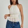 Halter Lace-up Camisole Pleated Women's Crop Top Breathable Chiffon Vest Tops  Party