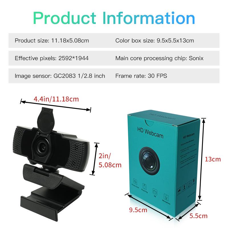 1080P HD USB Webcam with Microphone for Live Broadcast & Video Conferencing