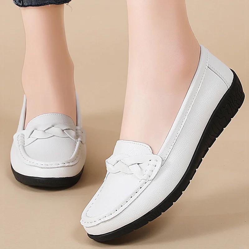 Fashion Shoes Women 2025 New Loafers Slip On Flats Leather Shoes Woman Comfortable Flat Shoes Women White Zapatos Mujer Women's Footwear
