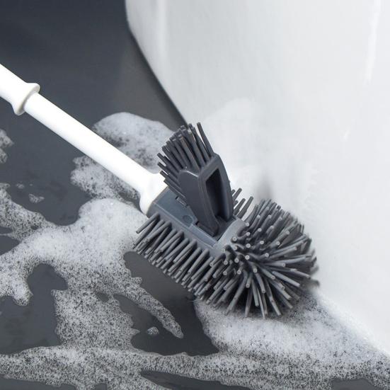 Long Handle Toilet Brush with Anti-Slip Grip, Silicone Bristles Curved Double Head Cleaning Brush for Deep Cleaning Stain