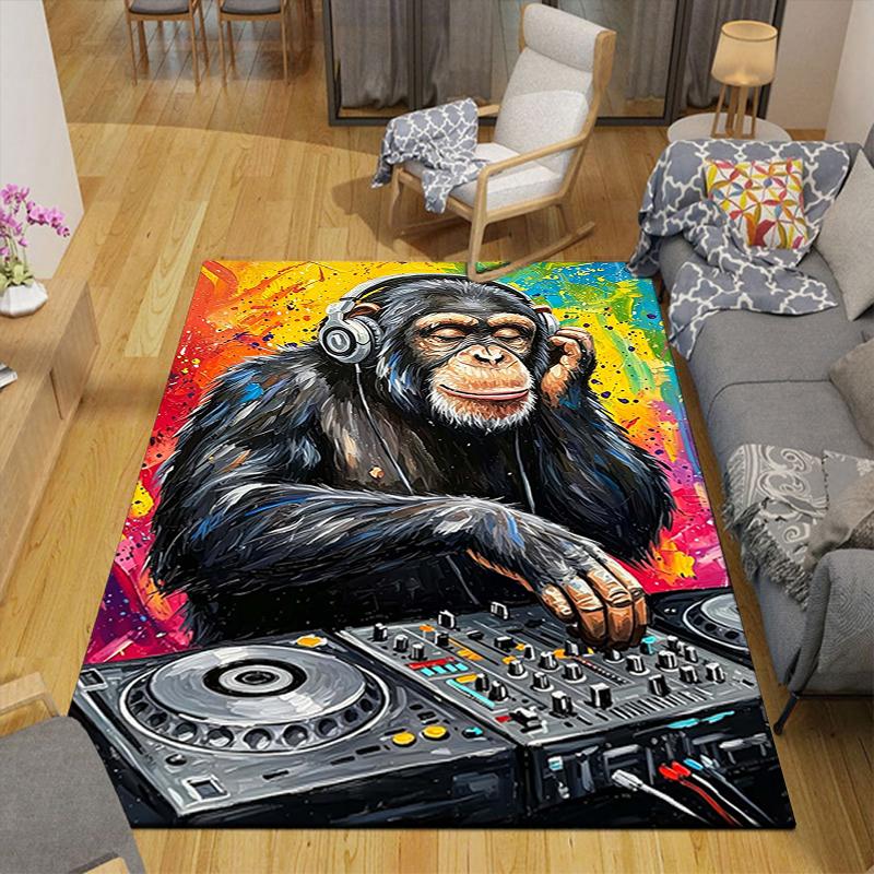 1Pc Monkey Dj Party Vibes Rug, Office Carpet Indoor Outdoor Doormat, Non-Slip Soft, Living Room, Christmas Halloween Gift. M928121
